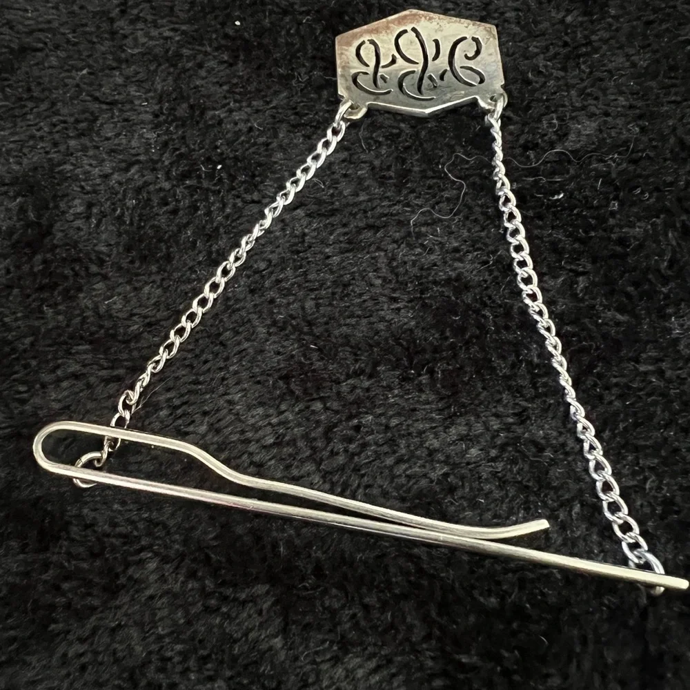 Antique Sterling Silver marcasite Tie bar cufflinks Art Decor monogram set RSG
